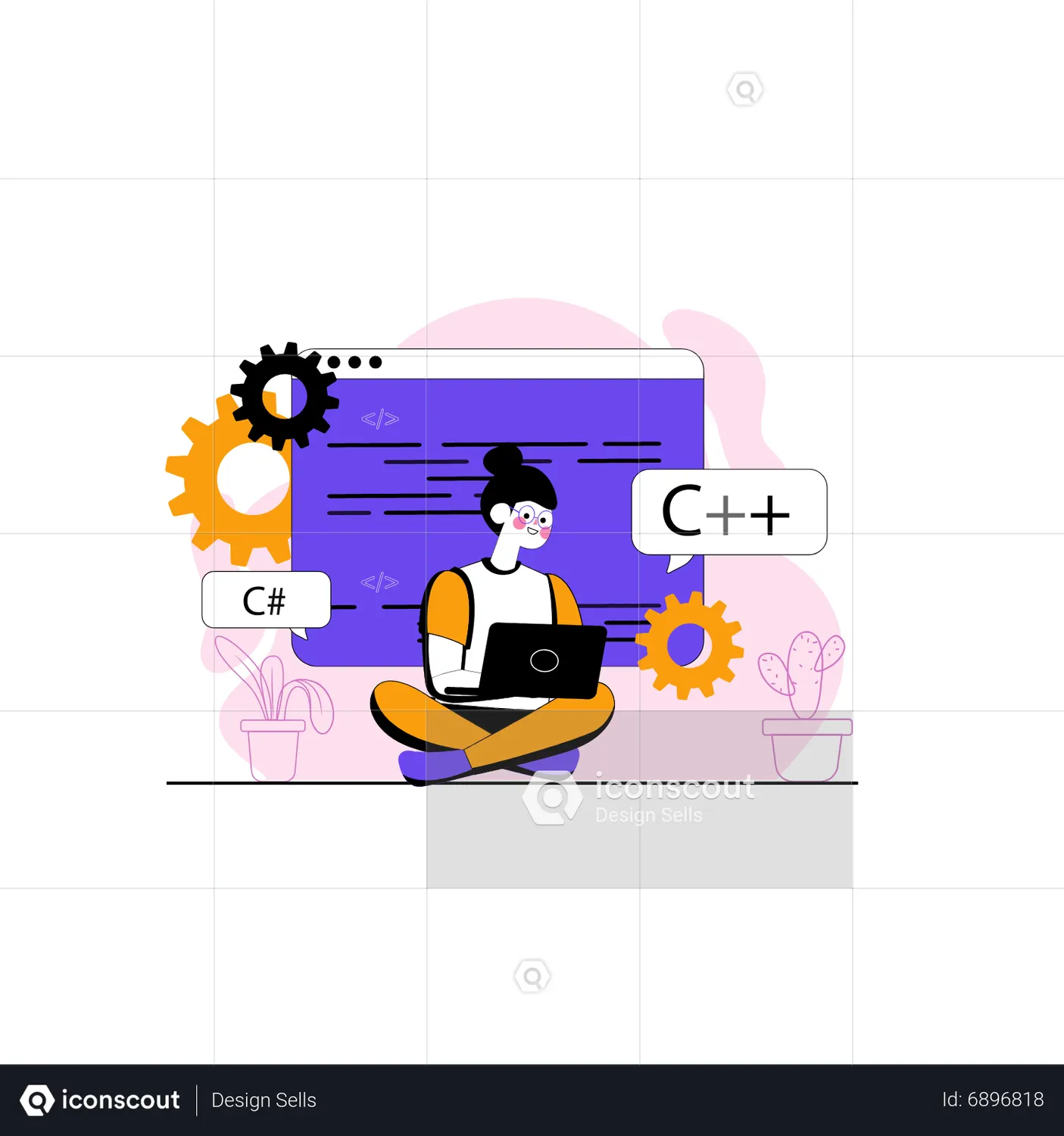 Woman working in C Plus Plus programming Animated Illustration download ...