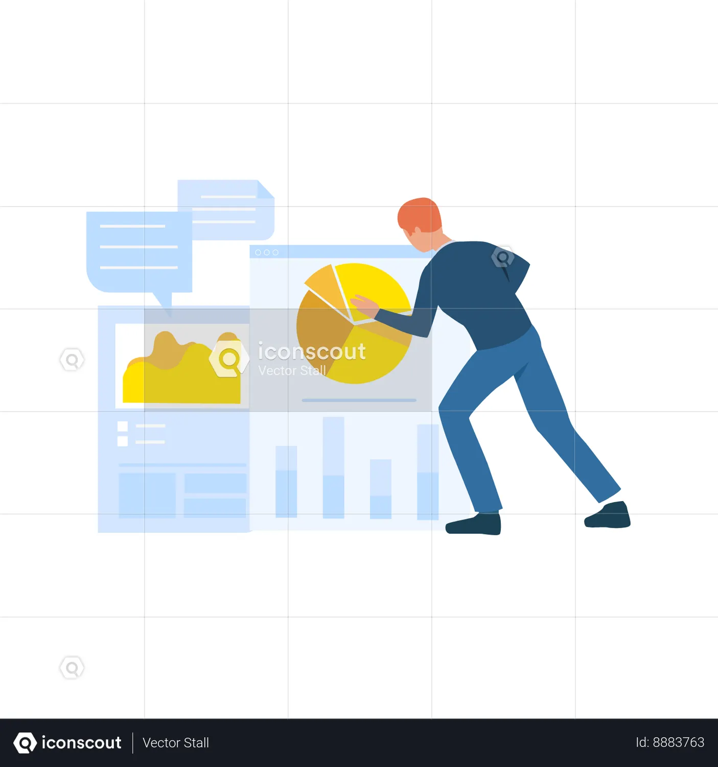 Young boy is making a graph chart animated illustration download in