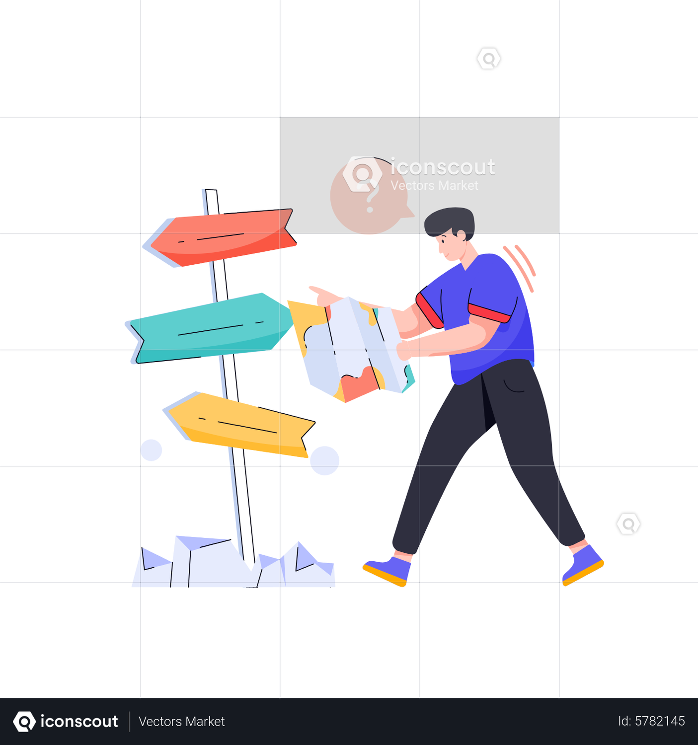 Young Man Confused For Directions - Young Man Confused For Directions Animation Download In Lottie Json Gif Static Svg File Formats Direction Board Road Location Confusion Signboard Map And Navigation Pack Maps Animations 5782145 