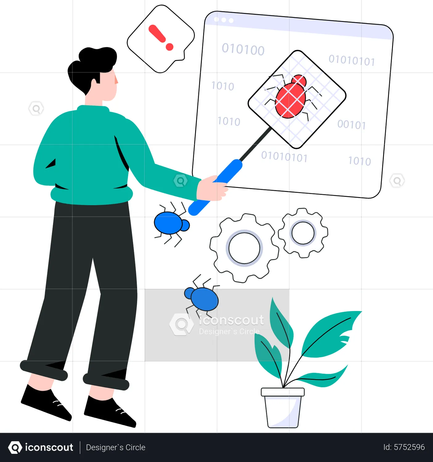 Young Man Fixing Bug Animation Free Download Crime & Security