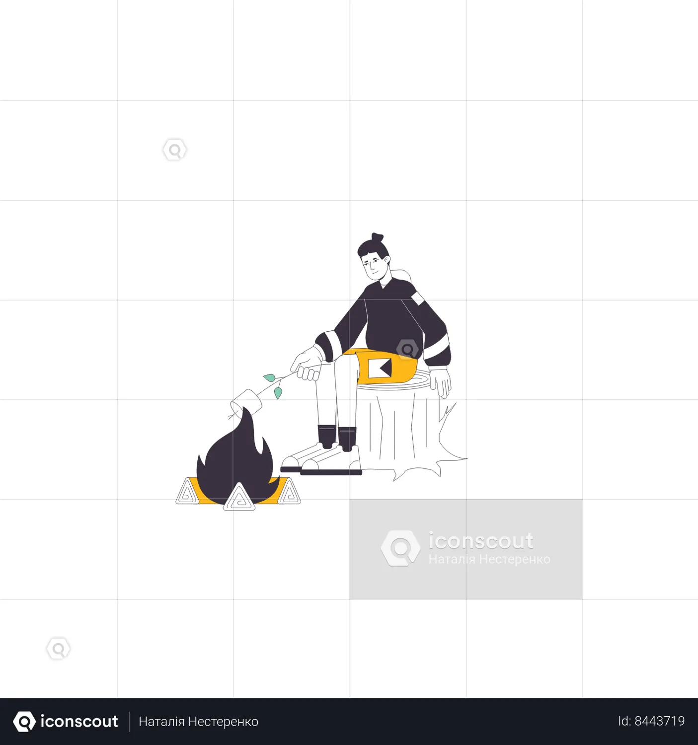 Young man roasting marshmallow on fire Animated Illustration download