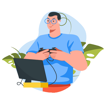 Gaming addiction flat vector illustration. Videogaming dependence. Computer  entertainment obsession. Exhausted player with eyebags. Excited gamer playing  online game at night cartoon character Stock Vector