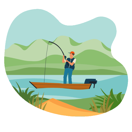 Man fishing on boat Animated Illustration download in JSON, LOTTIE or MP4  format
